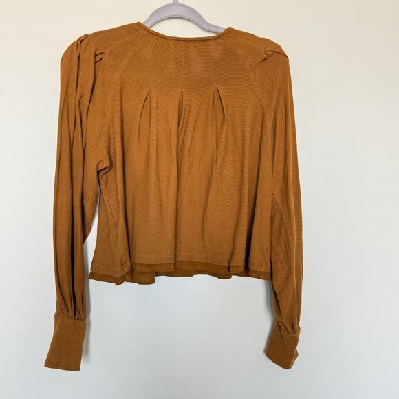 Free People Blouse Womens Medium Long Sleeve Pleated Balloon Cuff Pullover Top - Picture 3 of 7
